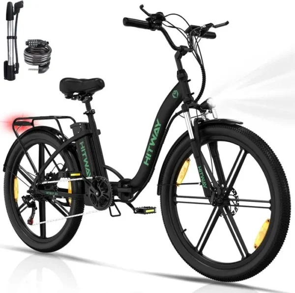 HITWAY Vélo électrique Pliable, 26 Pouces E-Bike, Batterie Amovible 36V/10,4Ah, Ecran LCD, Transmission 7 Vitesses, Noir