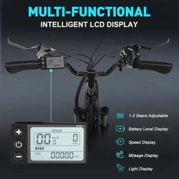 HITWAY Vélo électrique Pliable, 26 Pouces E-Bike, Batterie Amovible 36V/10,4Ah, Ecran LCD, Transmission 7 Vitesses, Noir – Image 2
