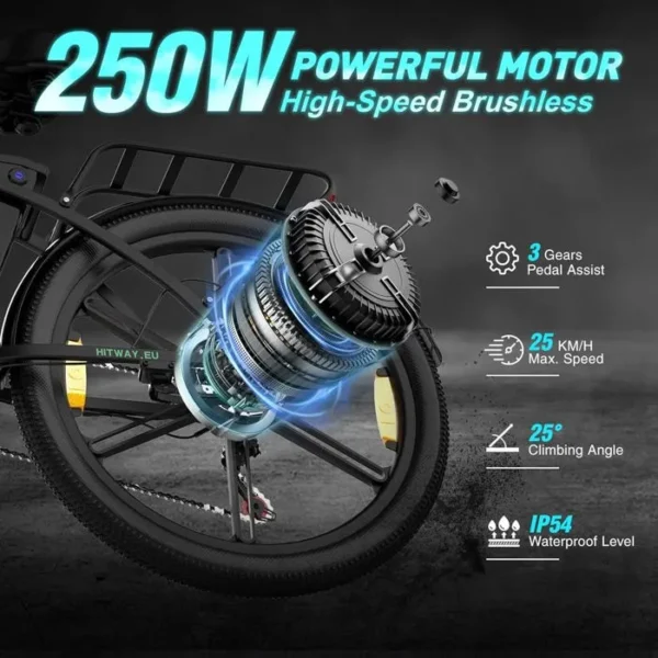 HITWAY Vélo électrique Pliable, 26 Pouces E-Bike, Batterie Amovible 36V/10,4Ah, Ecran LCD, Transmission 7 Vitesses, Noir – Image 3