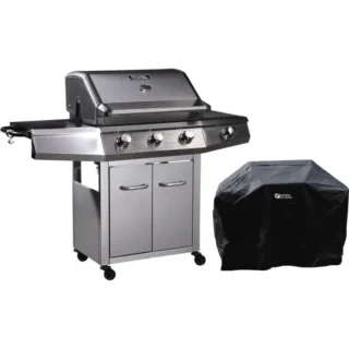 Barbecue Gaz avec LED "Bingo 4" - 4 brûleurs dont 1 latéral - 14kW + Housse protection - Argenté