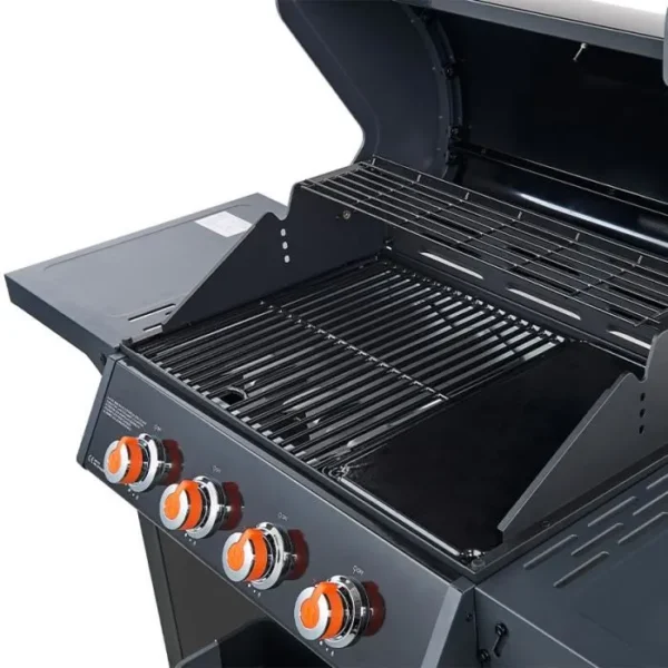 Barbecue gaz BRASERO Spring II - 4 Feux - Surface de cuisson mixte - 1/2 plaque Fonte - 1/2 grille Fonte - 12,6 kW - Noir – Image 2