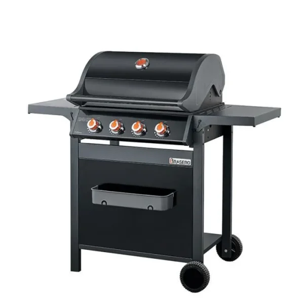 Barbecue gaz BRASERO Spring II - 4 Feux - Surface de cuisson mixte - 1/2 plaque Fonte - 1/2 grille Fonte - 12,6 kW - Noir – Image 4
